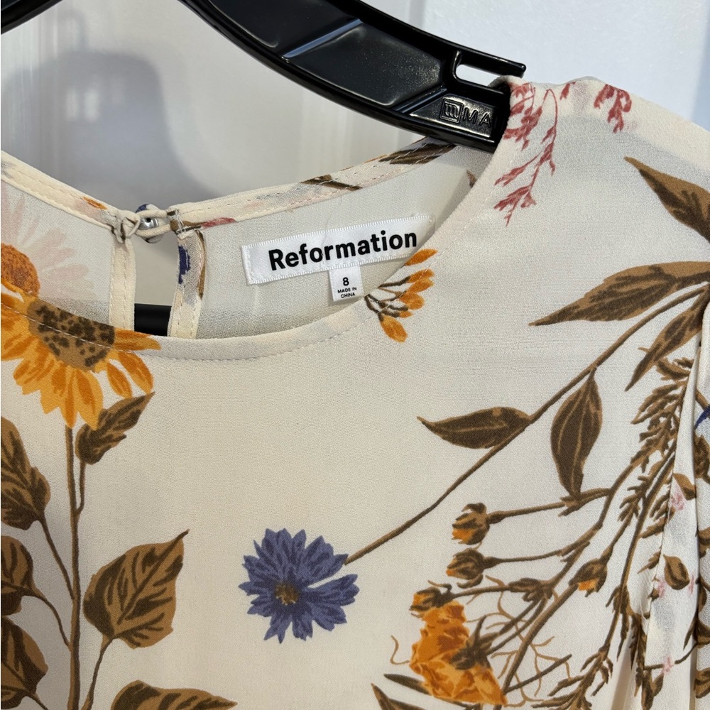 Reformation Carolena Cream Floral Long Sleeve Dress - Picture 5 of 5